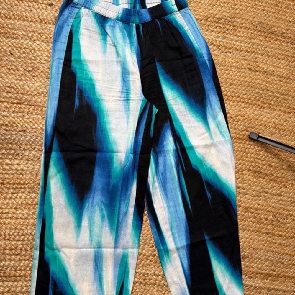 Dkny Blue, Teal & Black Abstract Print Joggers